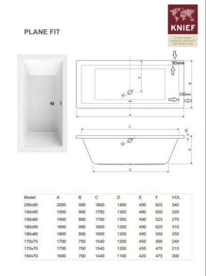 Акриловая ванна Knief Plane Fit 0400-101 180х80 с ножками ФОТО