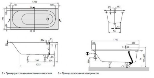 Ванна квариловая Villeroy&Boch Oberon 170х75 UBQ170OBE2V-RW ФОТО