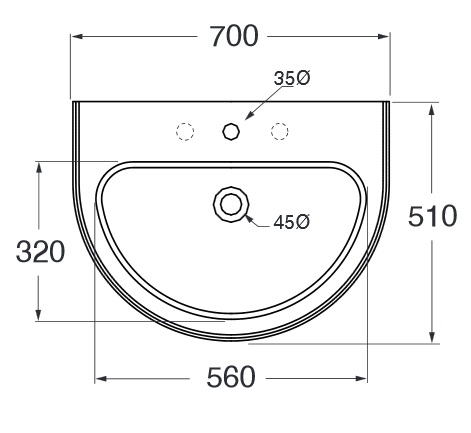 Раковина Azzurra Charme CHLP07051T0MBI/ (CHA270 bi*1) 70x51 схема 1