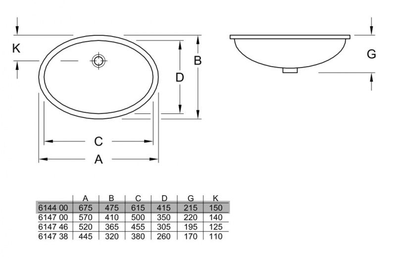 Раковина Villeroy&Boch Evana 6144 00 01 61,5x41,5 схема 2