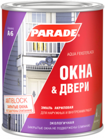 Эмаль Акриловая Parade A6 Окна & Двери 0.45л Белая, Глянцевая, без Запаха / Парад А6