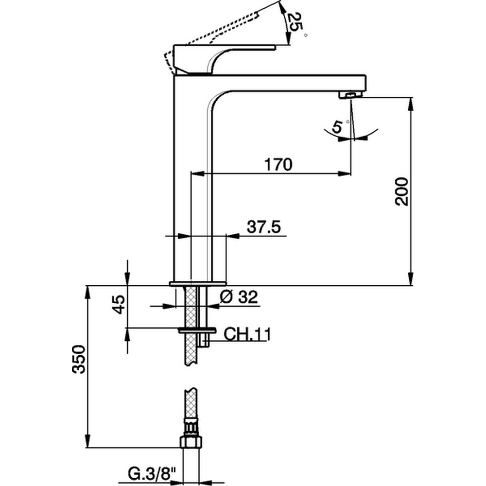 Смеситель для раковины Cisal Cubic CU003541 схема 2