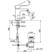 Смеситель для биде Cisal Cubic CU000551/CU000561 схема 2