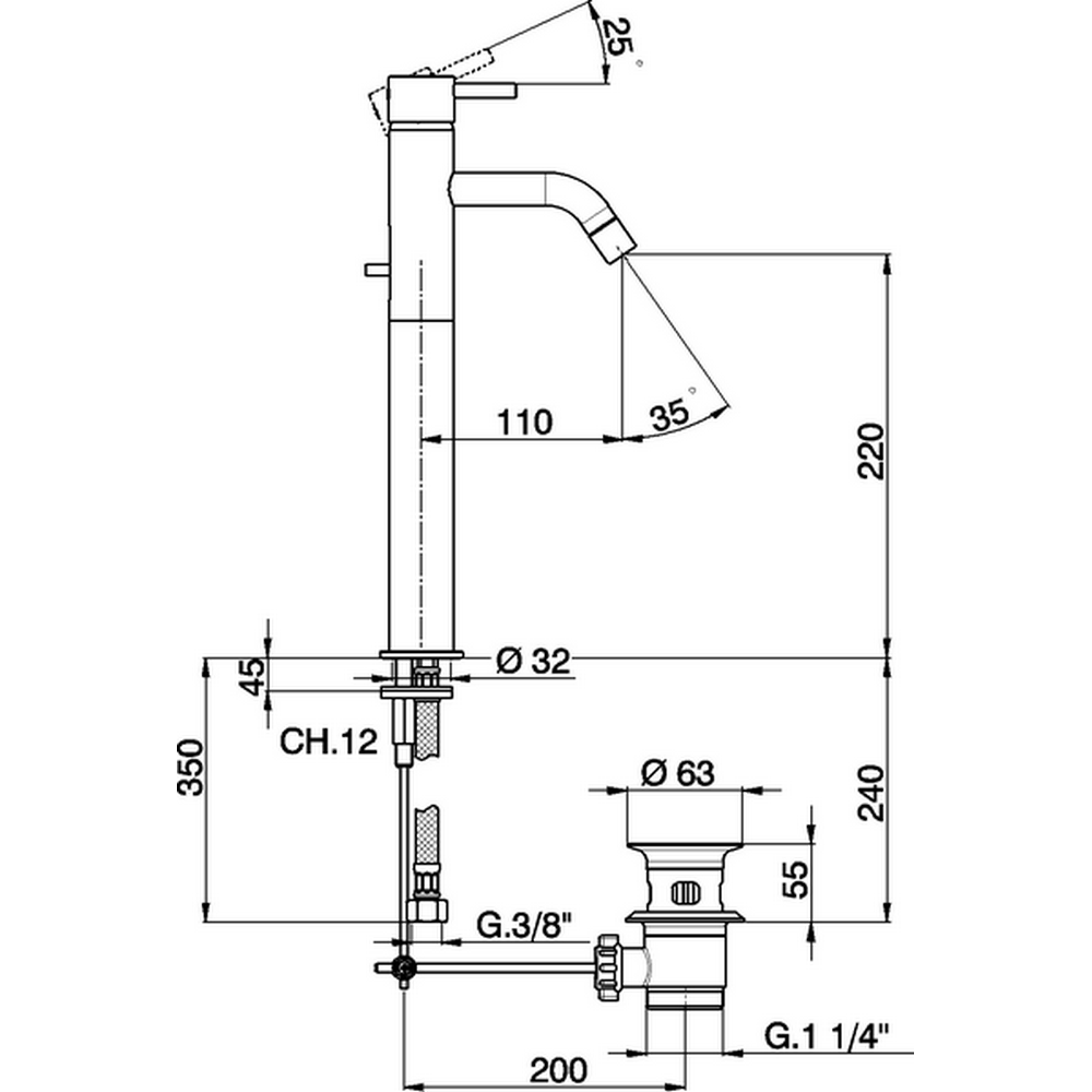 Смеситель для раковины Cisal Less Minimal LM000520/LM001520 схема 2