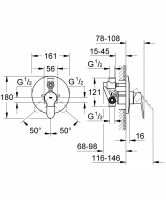 Смеситель Grohe Bauedge для ванны и душа 29079000 схема 2