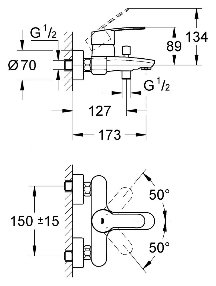 Смеситель для ванны Grohe Eurostyle Cosmopolitan 33591002 схема 2