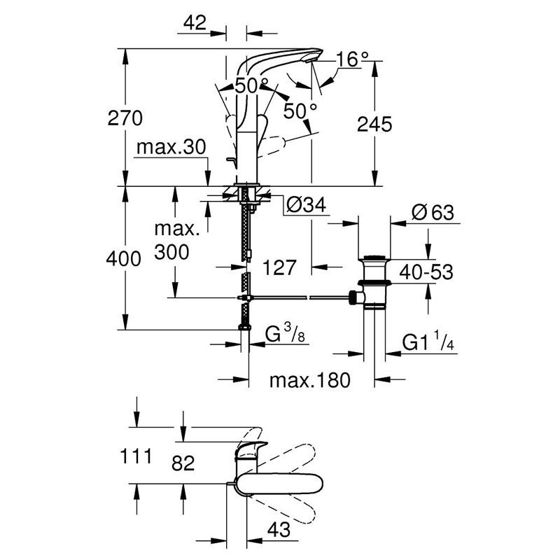 Смеситель Grohe Eurostyle New для раковины 23718003 схема 2