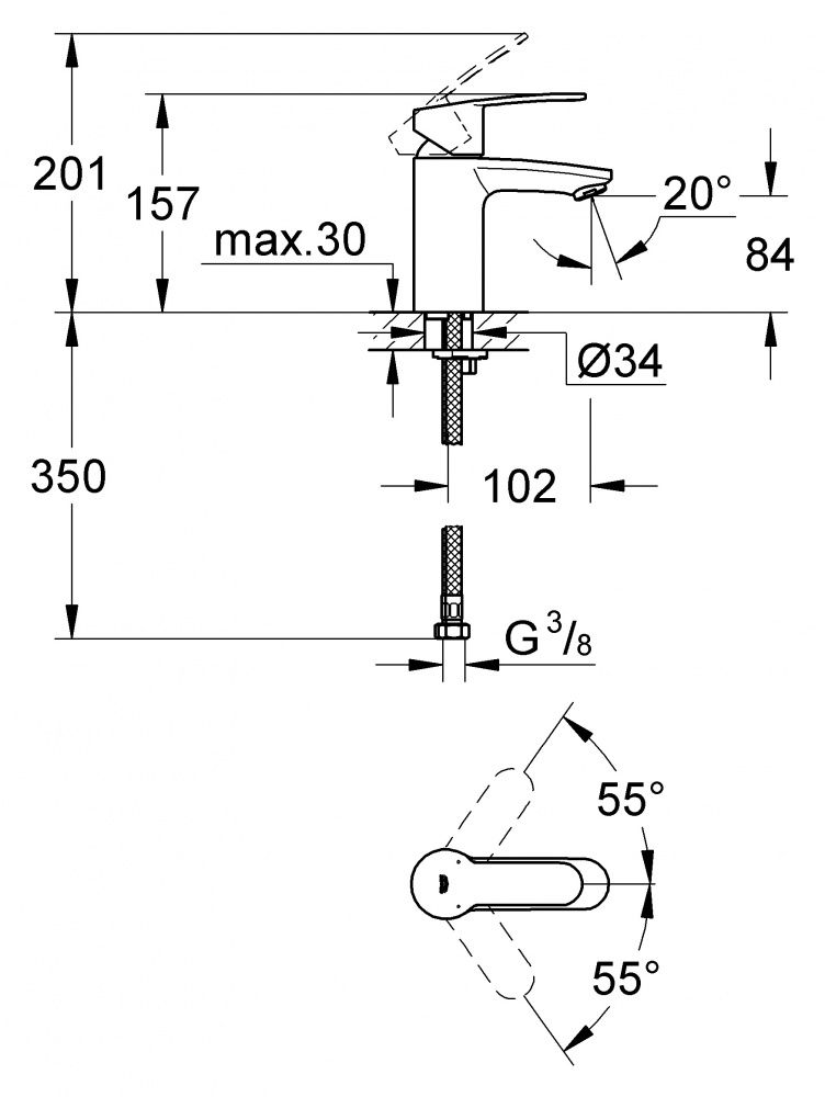 Смеситель для раковины с ограничением расхода воды Grohe Eurostyle Cosmopolitan 3246820E схема 3