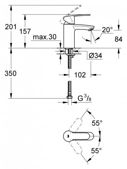 Смеситель для раковины с ограничением расхода воды Grohe Eurostyle Cosmopolitan 3246820E ФОТО