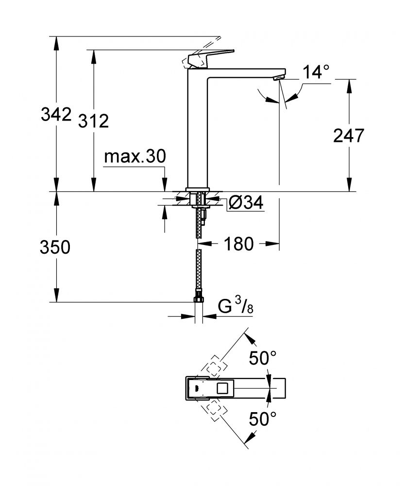 Смеситель Grohe Eurocube для раковины 23406000 схема 2