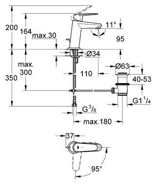 Смеситель Grohe Eurodisc Cosmopolitan для раковины 2338920E схема 2