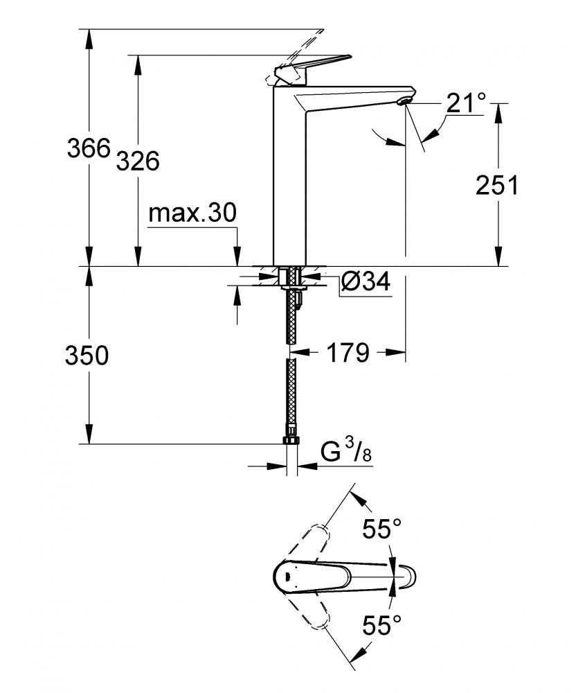 Смеситель Grohe Eurodisc Cosmopolitan для раковины 23432000 схема 2