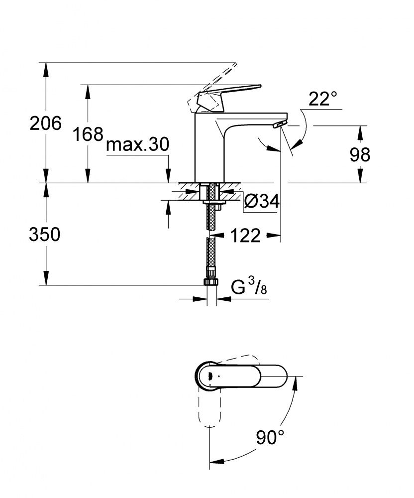 Смеситель Grohe Eurosmart Cosmopolitan для раковины 2339800E схема 2