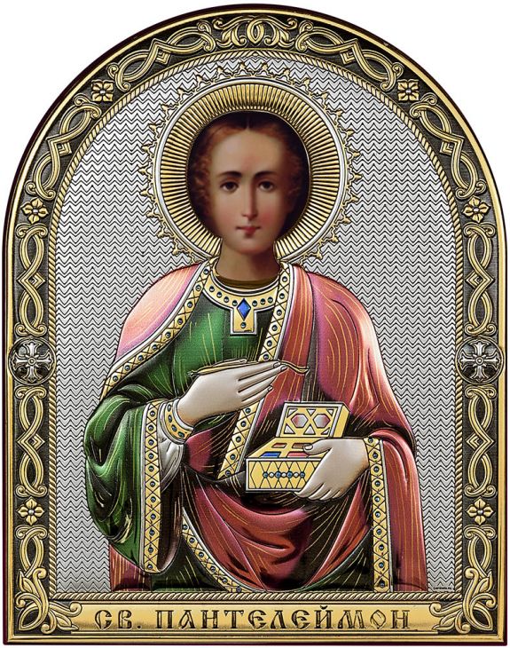Серебряная икона Святой Пантелеймон (Италия)