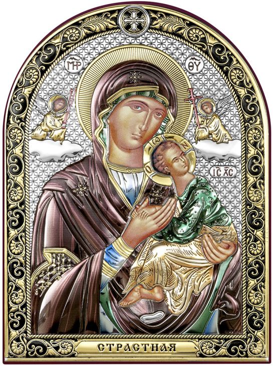 Серебряная Страстная икона Божией Матери (Италия, 11х15 см)