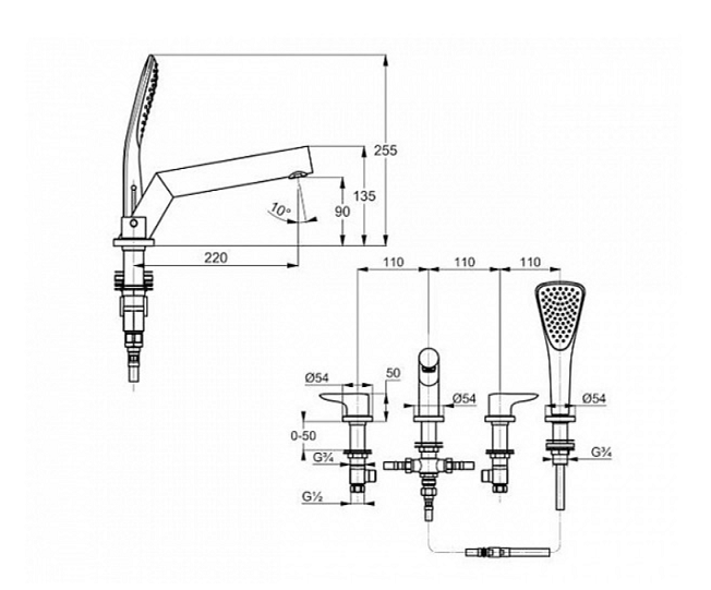 Kludi Objekta смеситель для ванны и душа 324250575 схема 3