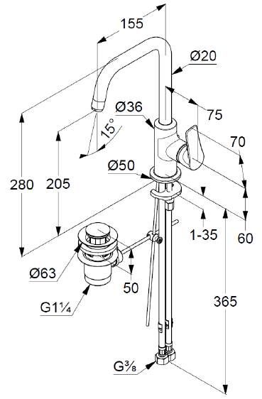 Высокий смеситель для раковины Kludi Pure&Solid 340250575 ФОТО