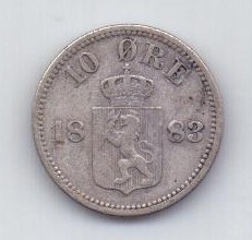 10 эре 1883 года Редкий год Норвегия Швеция