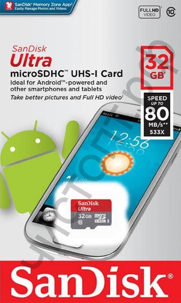 Карта памяти micro SDHC 32GB SanDisk Class10 Ultra 80MB/s без адаптеров