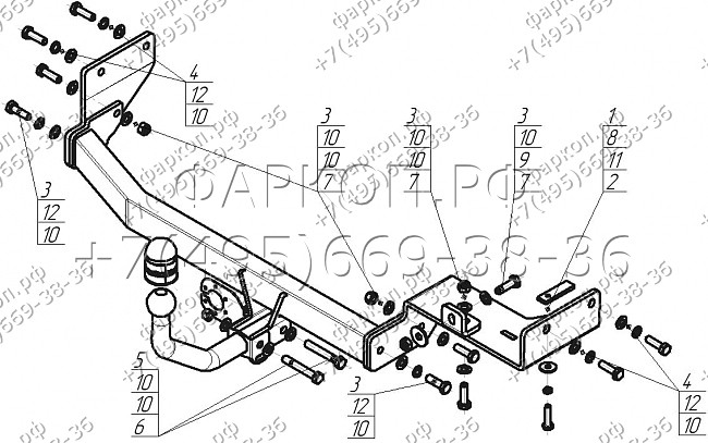 Фаркоп "Motodor" с оцинкованным шаром Kia Rio X-Line 2017- необходима подрезка бампера. Тип шара: A. Нагрузки: 1200/75 кг
