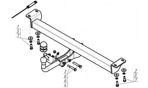 Фаркоп "Motodor" с оцинкованным шаром Chery Tiggo 3 2017- крепление шара на двух болтах