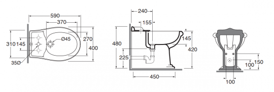 Биде Azzurra Jubilaeum фарфоровое JUBIT000000T/(JUB510/T bi*3) 59 х 40 ФОТО