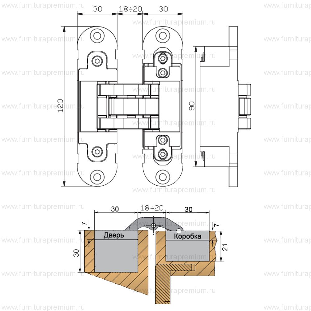 Петля скрытая OTLAV 3D 0600, универсальная
