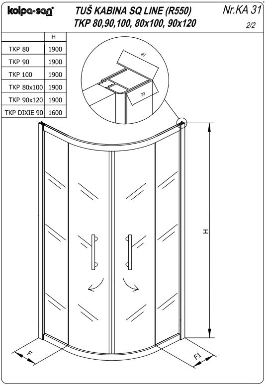Душевая кабина Kolpa San SQ LINE TKP L с прозрачным стеклом схема 2