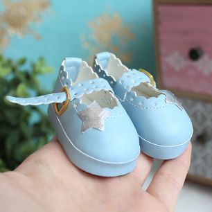 Обувь для кукол 6,5 см - сандалики голубые со звездочкой
