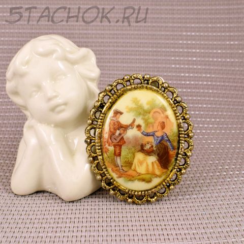 Брошь Лимож "Пасторальная сцена" (Франция)