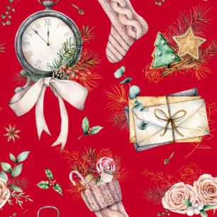 Хлопок Перкаль Часики на красном 50х37 limit