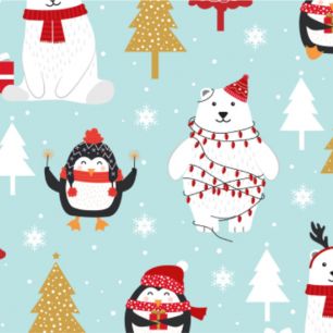 Хлопок Перкаль Белые медведи и пингвины 50х37 limit