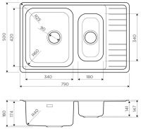 Мойка кухонная Omoikiri Sagami 79-2-IN нержавеющая сталь 4993733 схема 2