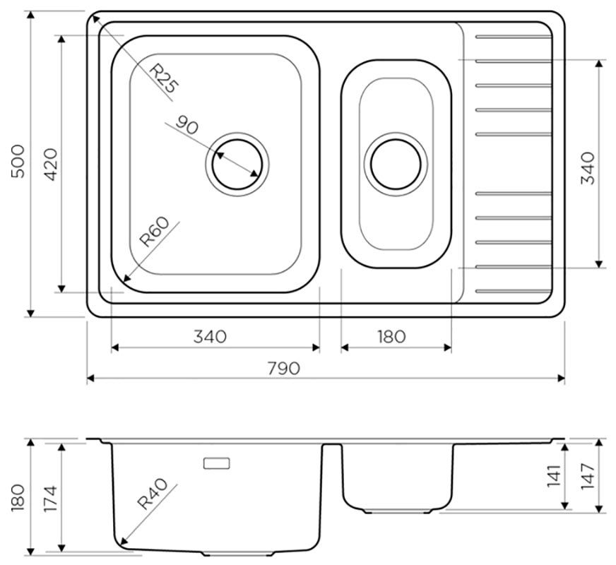 Мойка кухонная Omoikiri Sagami 79-2-IN нержавеющая сталь 4993733 схема 2