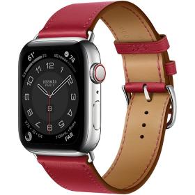 Часы Apple Watch Hermès Series 7 GPS + Cellular 45mm Silver Stainless Steel Case with Rouge Piment Swift Leather Single Tour