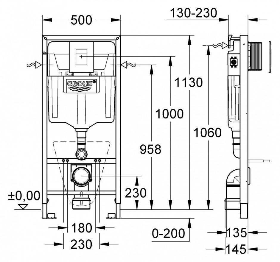 Инсталляция Grohe Solido Compact 39586000 с безободковым унитазом ФОТО