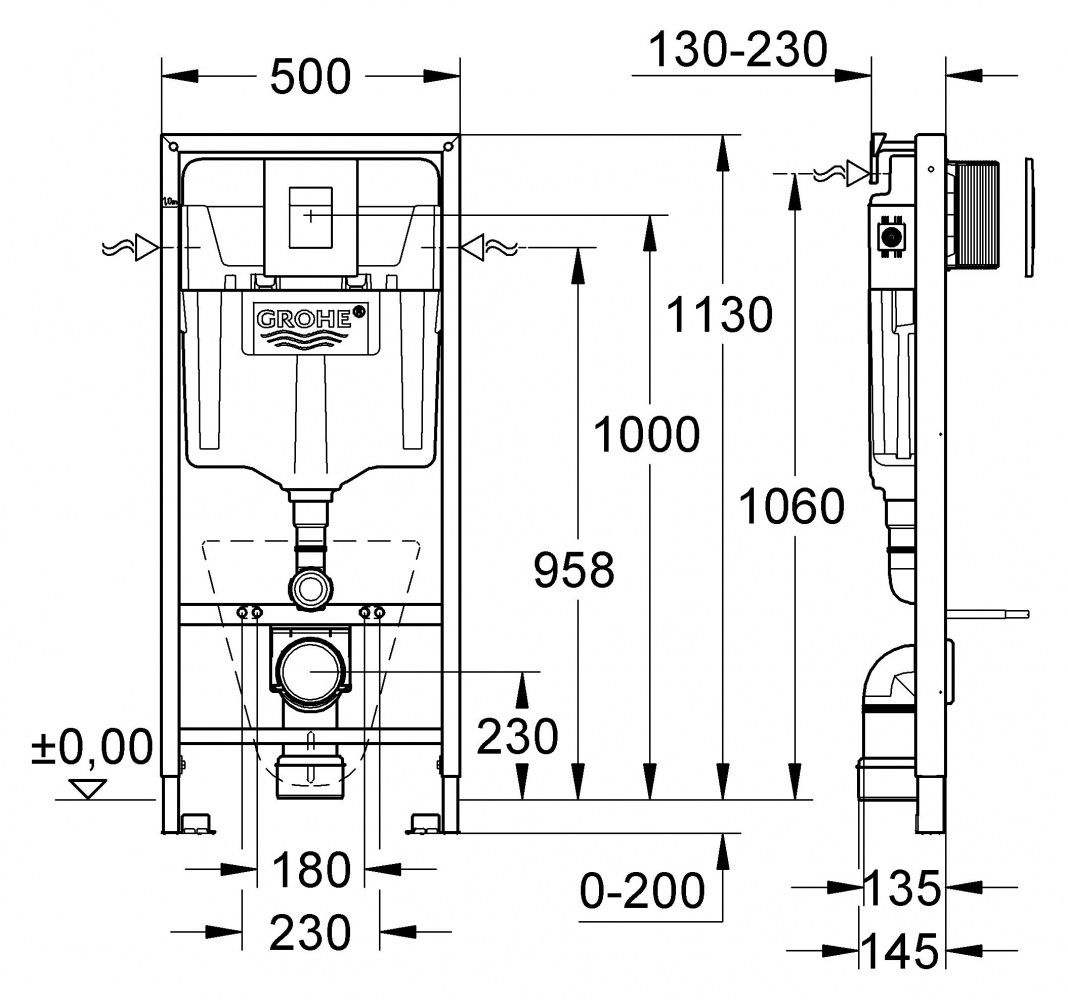 Инсталляция Grohe Solido Compact 39586000 с безободковым унитазом схема 3