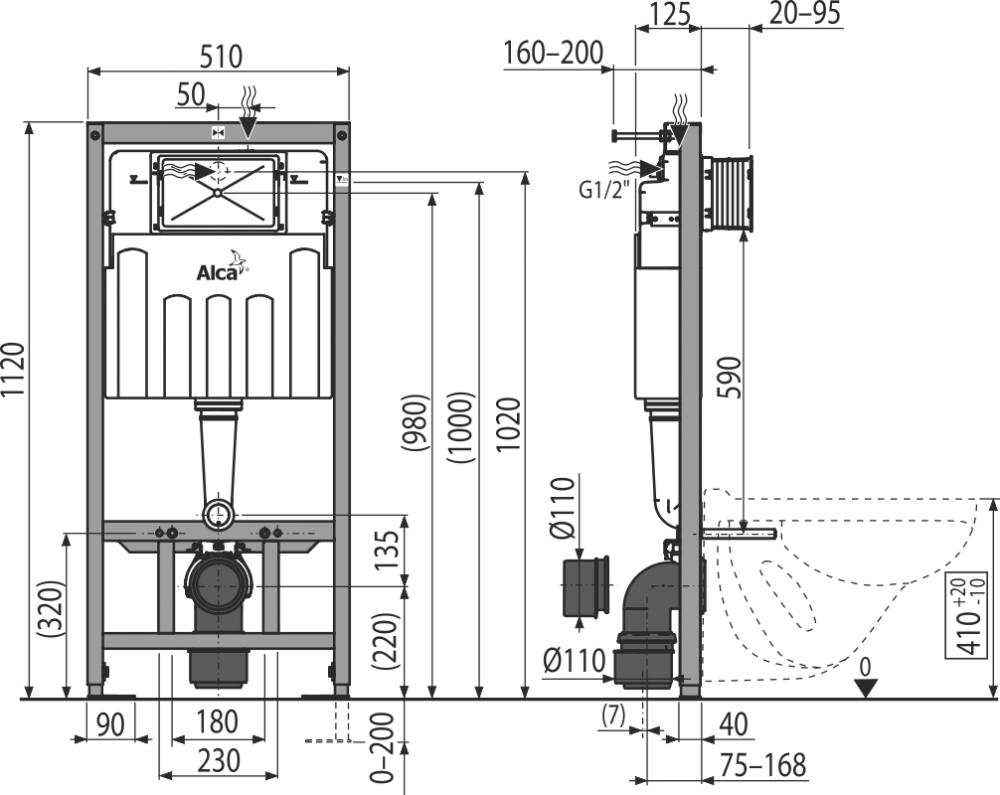 Инсталляция Alcaplast с унитазом Roca Hall и клавишей смыва 346627000 схема 4