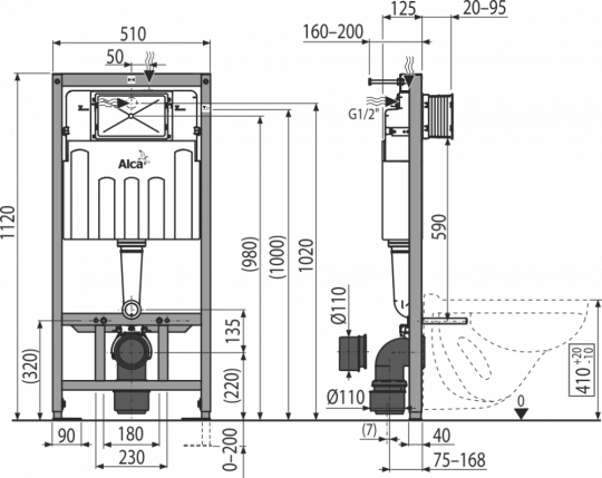 Инсталляция Alcaplast с унитазом Roca Hall и клавишей смыва 346627000 ФОТО