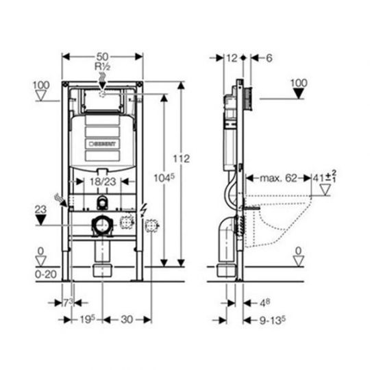 Инсталляция Geberit с унитазом Roca Gap Clean Rim 34647L000 схема 4