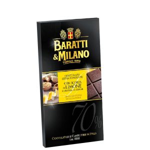 Шоколад Горький с лимонной цедрой и имбирём Baratti & Milano Cioccolato Extra Fondente Scorza di Limone e Cristalli di Ginger - 75 г (Италия)