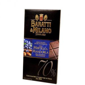 Шоколад Горький с голубикой и миндалем Baratti & Milano Cioccolato Extra Fondente Mirtillo e Mandorla - 75 г (Италия)