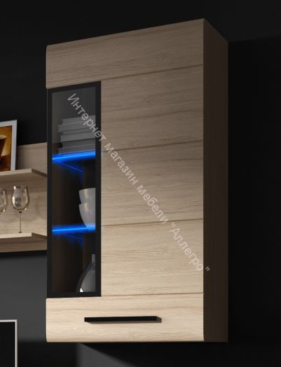 Шкаф-витрина "Кёльн" Белый Аляска/ Белый глянец, Дуб Сонома