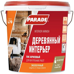 Лак Акриловый Parade L70 Деревянный Интерьер 9л Матовый, Полуматовый, Глянцевый / Параде Л70