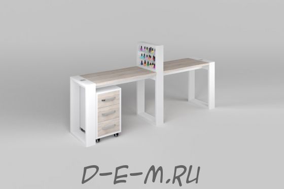 Двухместный маникюрный стол Matrix с подставкой для лаков и тумбой