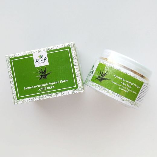 Аюрведический травяной крем дневной Алоэ Вера | Ayurvedic Herbal  Day Cream Aloe Vera | 30 г | AyurGanga