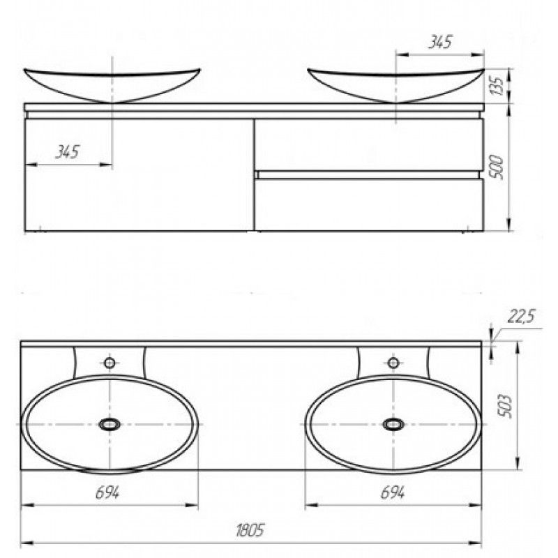 Тумба с раковиной Valente Tagliare 7 (Таглиаре) 180х50 схема 2