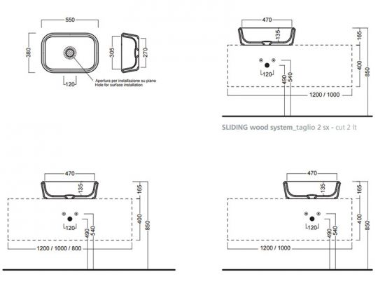 Прямоугольная накладная раковина Hatria Pencil Y1GF01 55х38 ФОТО