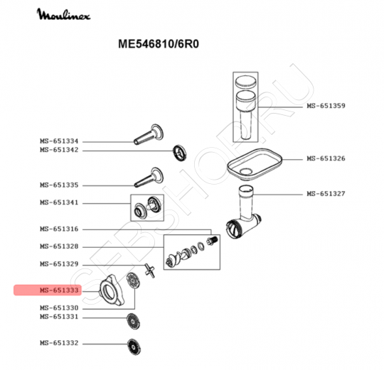 Гайка, замыкающее кольцо мясорубки MOULINEX HV7 PRO моделей ME546810, ME548810. Артикул MS-651333