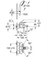 Смеситель для ванны с душевым гарнитуром Grohe Eurostyle 3359230A схема 1